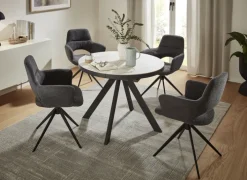 CASAVANTI Esstisch LINUS 100(130) x 100 cm Keramik weiß/anthrazit