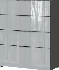 CASAVANTI Kommode OAKLAND 83 x 102 cm Glas Graphit/Silbergrau