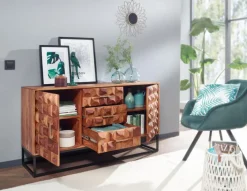 CASAVANTI Sideboard 145 x 81 cm Schwarz/ Sheesham massiv