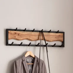 CASAVANTI Wandgarderobe Akazie Massivholz/Metall 80x20x8 cm schwarz/braun