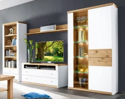 CASAVANTI Wohnwand ANDORRA 350 x 184 x 41 cm Asteiche furniert/ Lack weiß