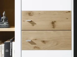 CASAVANTI Wohnwand ANDORRA 350 x 184 x 41 cm Asteiche furniert/ Lack weiß