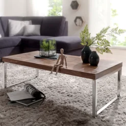 Couchtisch 120 x 60 cm braun/ silberfarbig