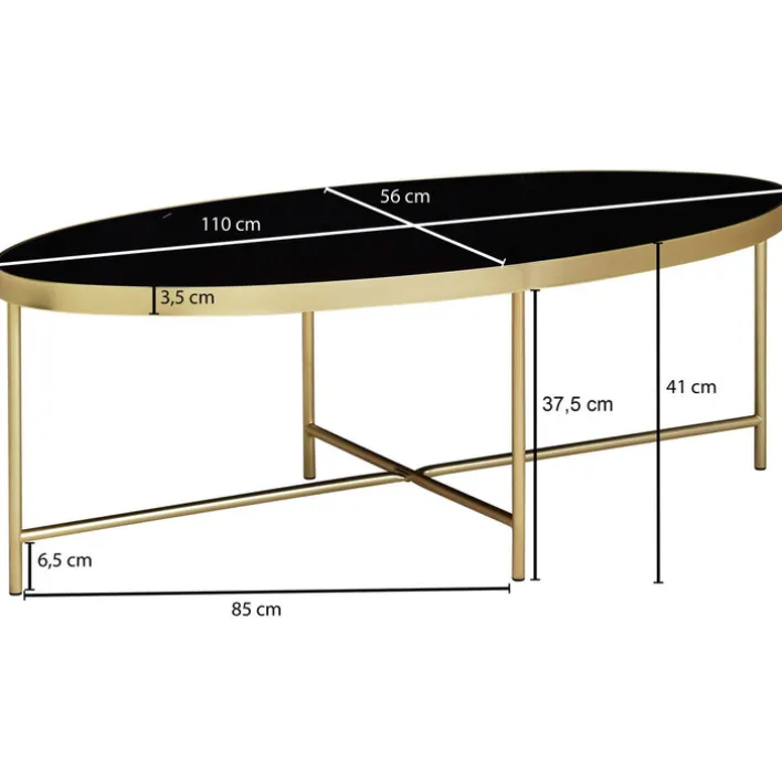 Couchtisch 110 x 56 cm Goldfarbig/ Schwarz