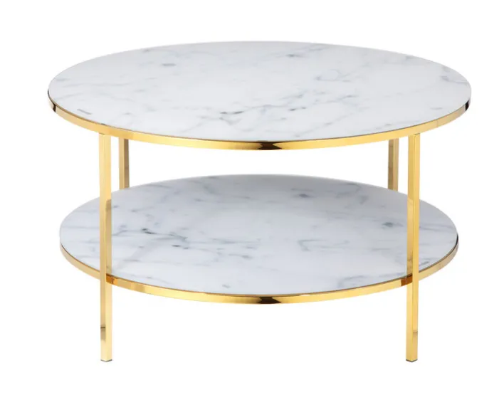 Couchtisch 80 x 80 cm rund gold/weiß mit Ablage