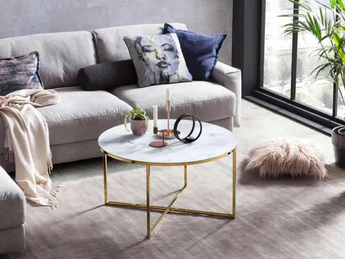 Couchtisch 80 x 80 cm rund gold/weiß