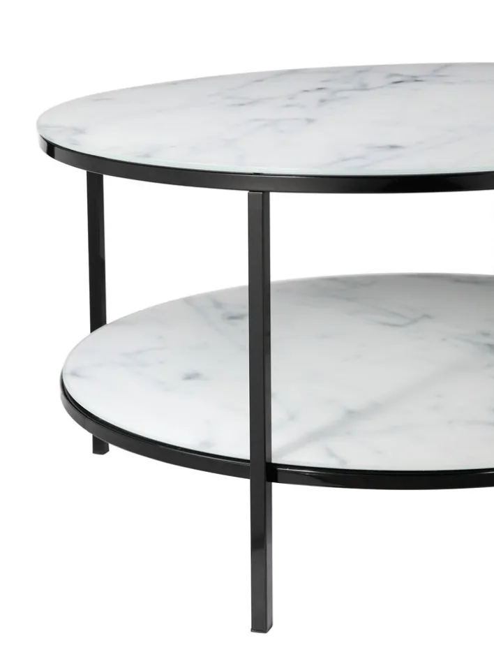 Couchtisch 80 x 80 cm rund schwarz/weiß mit Ablage