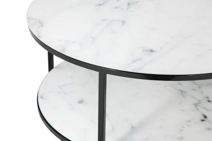 Couchtisch 80 x 80 cm rund schwarz/weiß mit Ablage