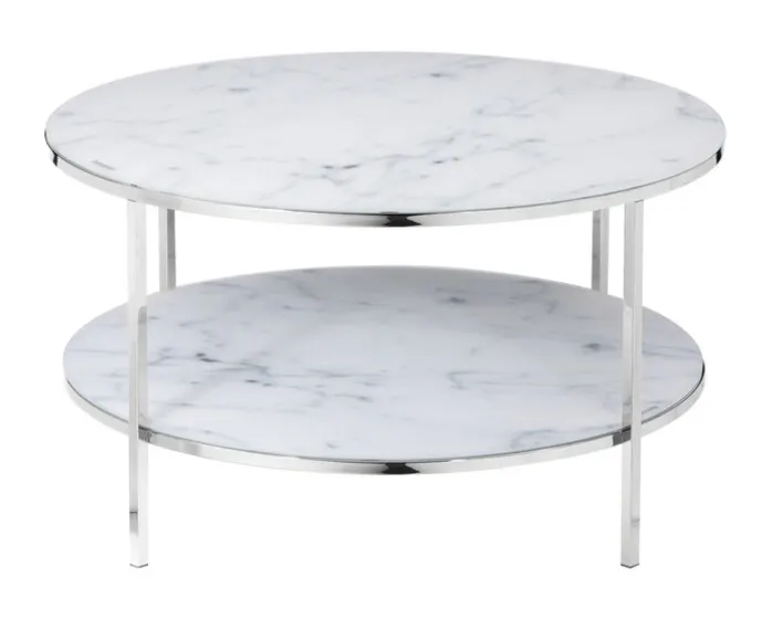 Couchtisch 80 x 80 cm rund weiß/chrom mit Ablage