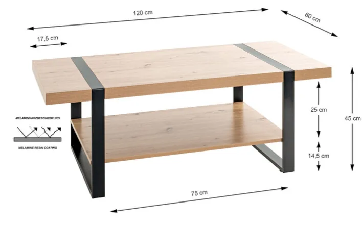 Couchtisch 120 x 60 cm Schwarz/ Asteiche