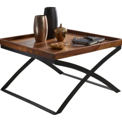 Couchtisch 63 x 63 cm Sheesham/ schwarz