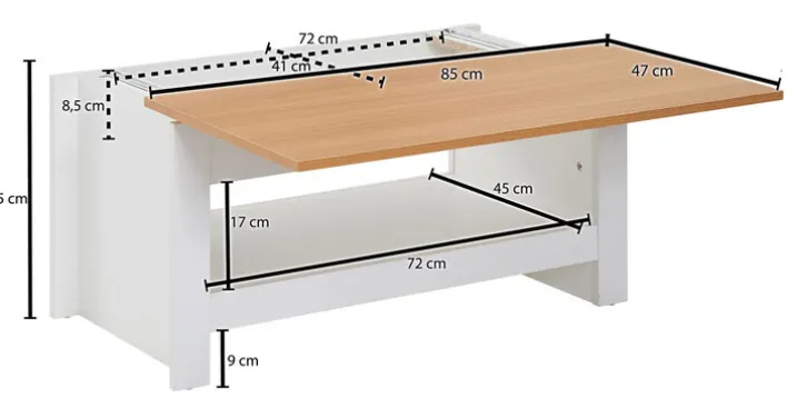 Couchtisch 85 x 47 cm weiß/ braun