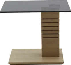 Couchtisch 55 x 55 x 47 cm, Glas, teilmassiv Wildeiche/Grau