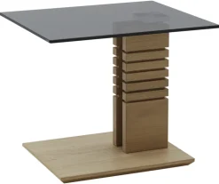 Couchtisch 55 x 55 x 47 cm, Glas, teilmassiv Wildeiche/Grau