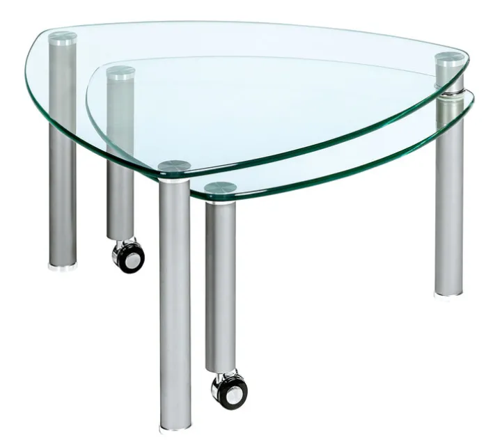 Couchtisch 80 x 80 x 39 cm Klarglas Dreifußgestell nickelfarbig Grau