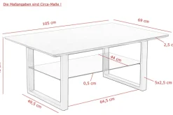 Couchtisch ARNE 105x45x69 cm Keramikoptik/schwarz