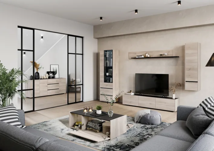 Couchtisch EMMA 112 x 37 cm Castello-Eiche-Dekor beige/schwarz