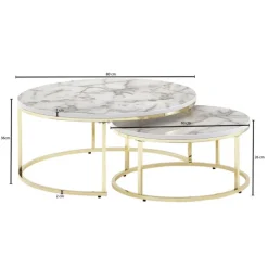 Couchtisch 2er Set Goldfarbig/ Marmor Optik Weiß
