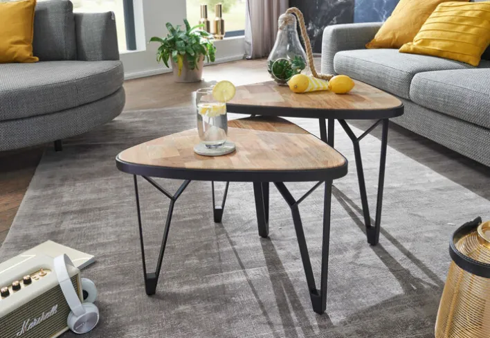 Couchtisch 2er Set Schwarz/ Mango massiv