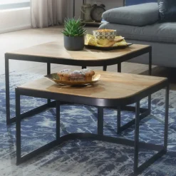 Couchtisch 2er Set Schwarz/ Mango massiv Braun