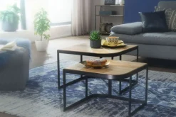 Couchtisch 2er Set Schwarz/ Mango massiv Braun