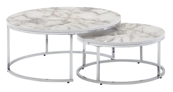 Couchtisch 2er Set Silberfarbig/ Marmor Optik Weiß