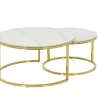 Couchtisch JOEL rund 2er Set 80x41/60x37 cm Mamor-Optik weiß/ Gestell goldfarbig
