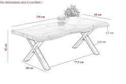 Couchtisch Lewis 110x60 cm - Wildeiche Nachbildung - X-Gestell Metall braun/schwarz