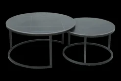 Couchtisch LUIS II 2er Set rund 80x41/60x37 cm Marmor-Optik schwarz matt/ Gestell schwarz