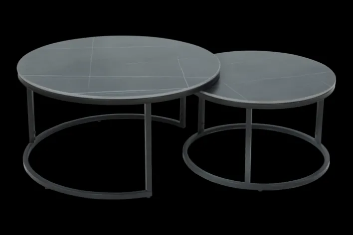 Couchtisch LUIS II 2er Set rund 80x41/60x37 cm Marmor-Optik schwarz matt/ Gestell schwarz