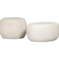 Couchtisch PEBBLE 65x49 cm oval Betonoptik Weiß