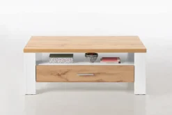 Couchtisch RAMIRA 110x65 cm Weiß supermatt / Eiche Nachbildung