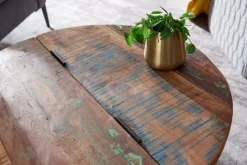 Couchtisch rund Ø 60 cm Metall Weiß/Mango massiv