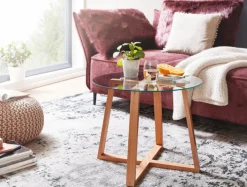 Couchtisch rund 58 cm Eiche/ Klarglas