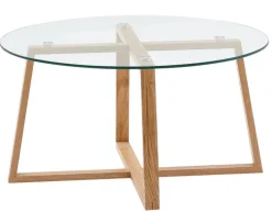 Couchtisch rund 78 cm Eiche/ Klarglas