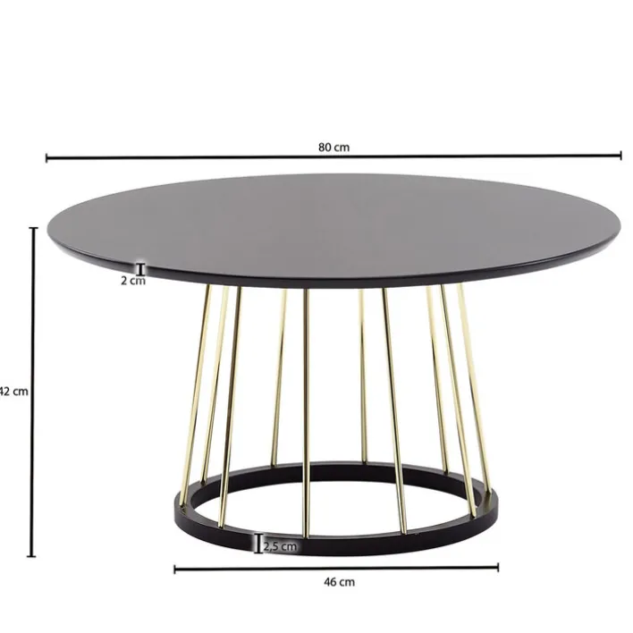 Couchtisch rund 80 cm Goldfarbig/ Schwarz