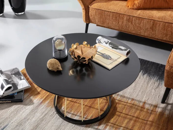 Couchtisch rund 80 cm Goldfarbig/ Schwarz