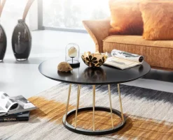 Couchtisch rund 80 cm Goldfarbig/ Schwarz