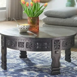 Couchtisch rund 80 cm Mango massiv Schwarz