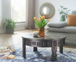 Couchtisch rund 80 cm Mango massiv Schwarz