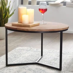 Couchtisch rund 60 cm Schwarz/ Akazie massiv