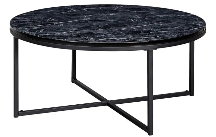 Couchtisch rund 80 cm Schwarz/ Marmor Optik Schwarz