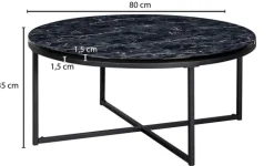 Couchtisch rund 80 cm Schwarz/ Marmor Optik Schwarz