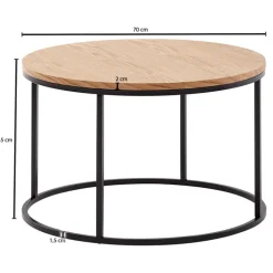 Couchtisch rund 70 cm Schwarz/ Eiche