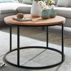 Couchtisch rund 70 cm Schwarz/ Eiche