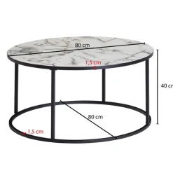 Couchtisch rund 80 cm Schwarz/ Marmor Optik Weiß