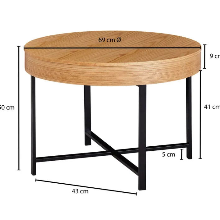 Couchtisch rund 69 x 50 cm Schwarz/ Eiche