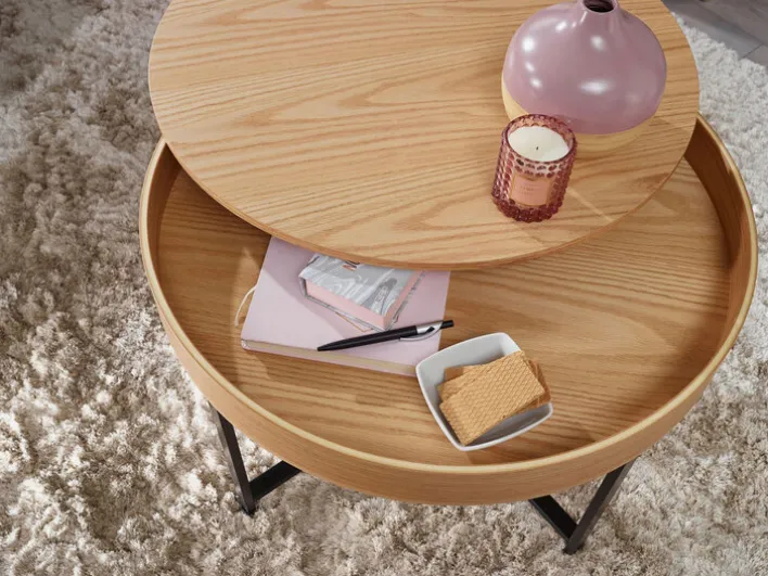 Couchtisch rund 69 x 50 cm Schwarz/ Eiche