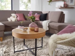 Couchtisch rund 69 x 50 cm Schwarz/ Eiche