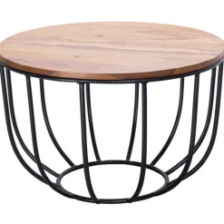 Couchtisch rund 60 x 39 cm Schwarz/ Sheesham massiv